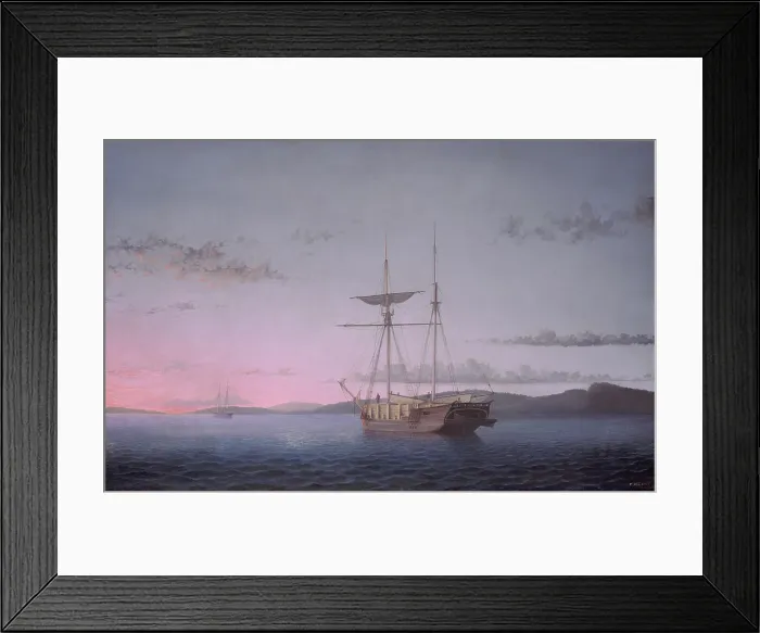 Framed Print : Lumber Schooners at Evening on Penobscot Bay, by Fitz Henry Lane, 1863, American oil painting