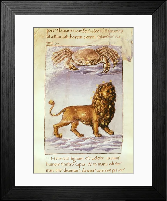 Framed Print : PALMIERI, Matteo (1406-1475). Italian writer. The zodiacal signs: Leo and Cancer. 15th c. Illustration for an edition of his poem, 'La Citt di vita' (The City of Life) Framed Print : PALMIERI, Matteo (1406-1475). Italian writer. The zodiacal signs: Leo and Cancer. 15th c. Illustration for an edition of his poem, 'La Citt di vita' (The City of Life)
