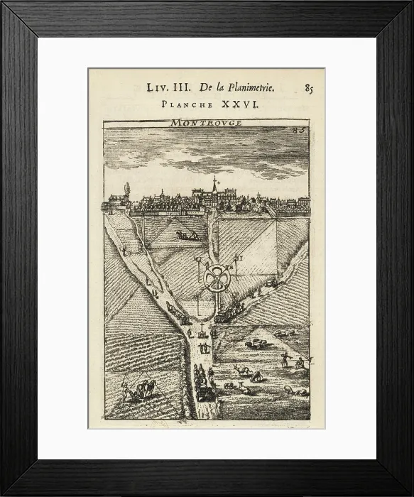 Framed Print : Practical Geometry' by Allain Manesson Mallet. Fol. 85 depicting the surveying of fields (1702). Engraving. FRANCE. Paris. National Library Framed Print : Practical Geometry' by Allain Manesson Mallet. Fol. 85 depicting the surveying of fields (1702). Engraving. FRANCE. Paris. National Library