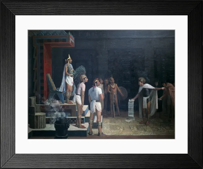Framed Print : UNZUETA, AdriAn (19th century). Moctezuma receives the Messengers. 1893. Oil on canvas. MEXICO. Mexico City. Chapultepec Castle. - J