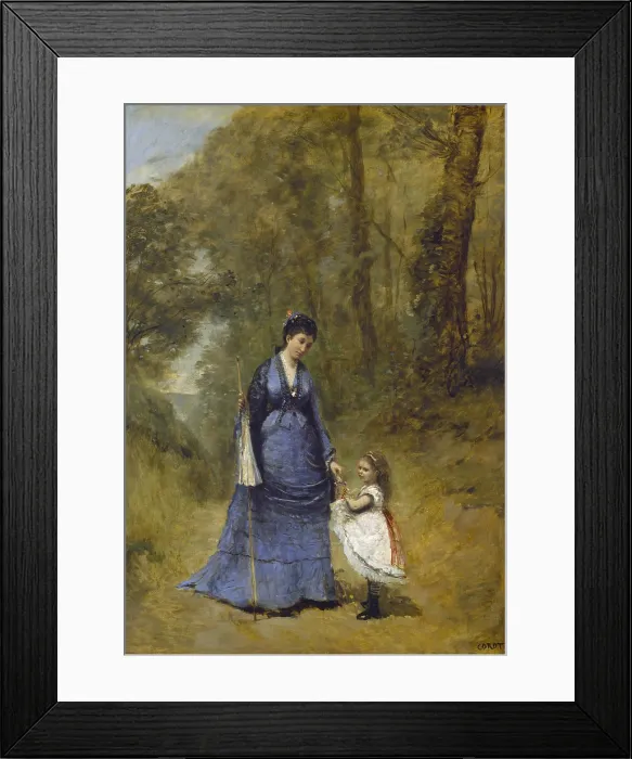 Framed Print : Madame Stumpf and Her Daughter, by Jean-Baptiste-Camille Corot, 1872, French painting, oil on canvas