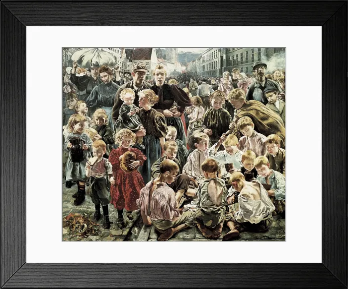 Framed Print : FREDERIC, Leon Henri Marie (1856-1940). The Ages of the Worker. 1895-1897. Central panel of the triptych depicting some youngs. Symbolism. Oil on canvas. FRANCE. Paris