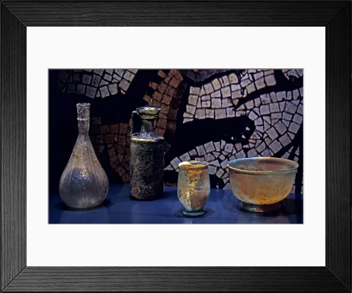 Framed Print : SPAIN. Briones. Wineries Dinastia Vivanco. Museum of Wine Culture. Pans used in winemaking. Roman art. Glass and Crystal Framed Print : SPAIN. Briones. Wineries Dinastia Vivanco. Museum of Wine Culture. Pans used in winemaking. Roman art. Glass and Crystal