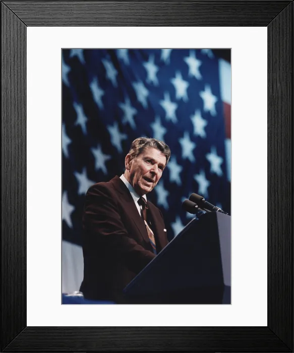 Framed Print : President Reagan speaking at a rally for Representative Broyhill in Greensboro North Carolina. June 4 1986. PO-USP-Reagan_NA-12-0064M