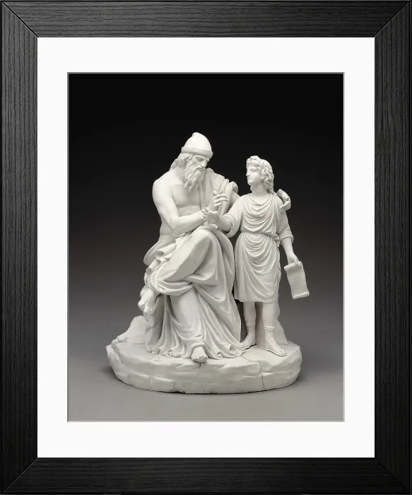 Framed Print : Telemachus and Mentor. 1770. Made by Royal Fabric 'Buen Retiro' from Madrid. Neoclassicism. China  /  Porcelain. SPAIN. Madrid. National Museum of Archaeology