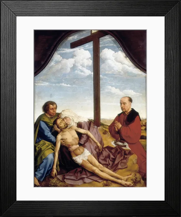 Framed Print : WEYDEN, Rogier van der (1400-1464). Piet. 1435. Saint John, the Virgin, dead Christ and a praying donor. International gothic. Oil on wood. SPAIN. Madrid. Prado Museum