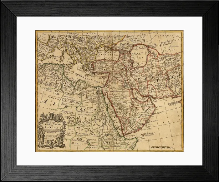 Framed Print : 1721 map of Turkey, Arabia, and Persia and environs including Northeast Africa, Southern Europe, and Southwest Asia