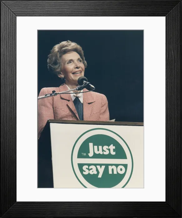 Framed Print : Nancy Reagan speaking at a Just Say No Rally her anti-drug advocacy and education program. Los Angeles. May 11 1987. PO-USF-Reagan-Nancy_NA-12-0146M