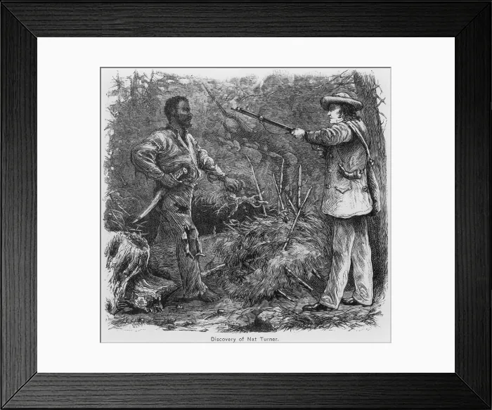 Framed Print : Discovery of Nat Turner (1800-1831), by Benjamin Phipps on October 30, 1831. Turner has eluded capturefor two months, when he was discovered hiding in a cave