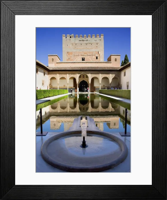 Framed Print : Alhambra. SPAIN. Granada. Alhambra. Nazari Palace. Comares Palace. Court of the Myrtles. Hispano-Moresque art. Nasrid dynasty. Architecture