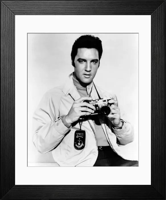 Framed Print : LIVE A LITTLE, LOVE A LITTLE, Elvis Presley poses with his Leica camera, 1968