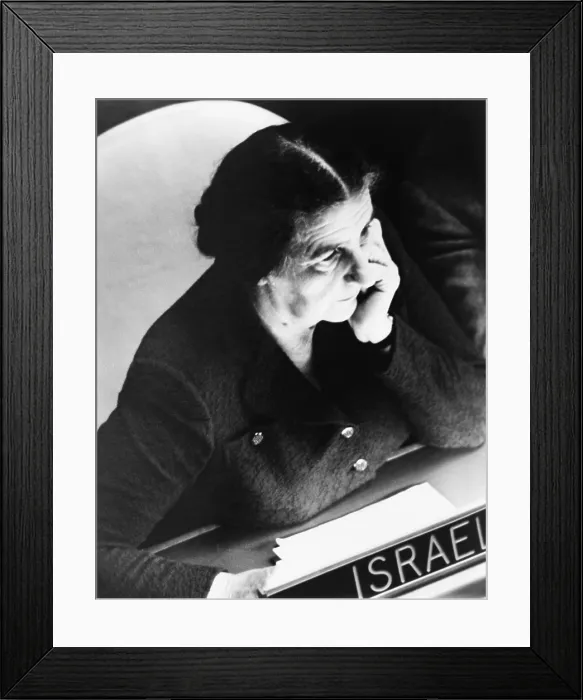 Framed Print : Golda Meir, Israel's foreign minister, listens as an anti-Israel resolution of six Arab and Asian nations is presented to the General Assembly of the United Nations. Feb