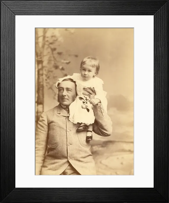 Framed Print : Franklin Roosevelt held by his father James Roosevelt 1828-1900. FDR is sixteen months old in this 1883 photograph