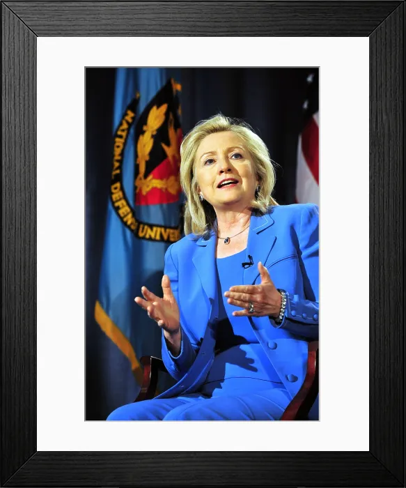 Framed Print : Hillary Clinton, US Secretary of State, speaking at George Washington University, on August 16, 2011