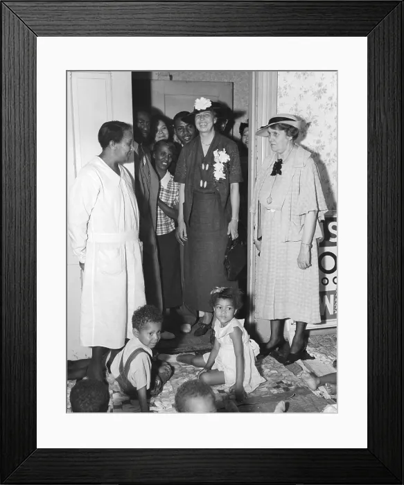 Framed Print : Eleanor Roosevelt visiting a WPA Works Progress Administration nursery school for African Americans in Des Moines Iowa. June 8 1936