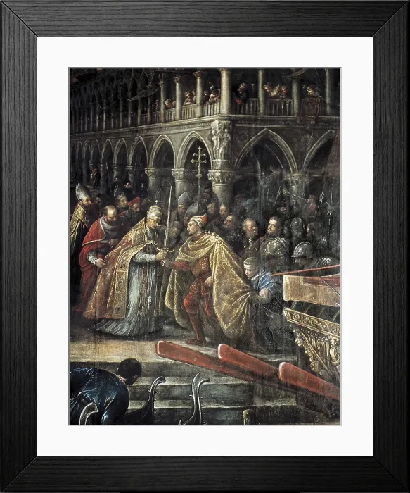 Framed Print : BASSANO, Francesco (1540-1592). Meeting of Pope Alexander III and Doge Ziani. ca. 1582. ITALY. Venice. Ducal Palace. Renaissance art. Cinquecento. Venetian school. Painting
