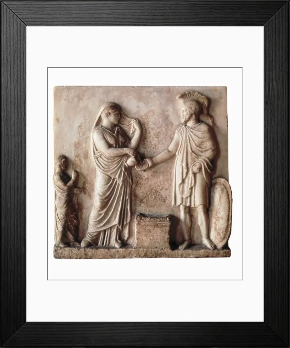 Framed Print : Votive relief dedicated to Ares and Aphrodite. 5th c.BC. Classical Greek art. Relief on marble. ITALY. Venice. Archaeological Museum Framed Print : Votive relief dedicated to Ares and Aphrodite. 5th c.BC. Classical Greek art. Relief on marble. ITALY. Venice. Archaeological Museum