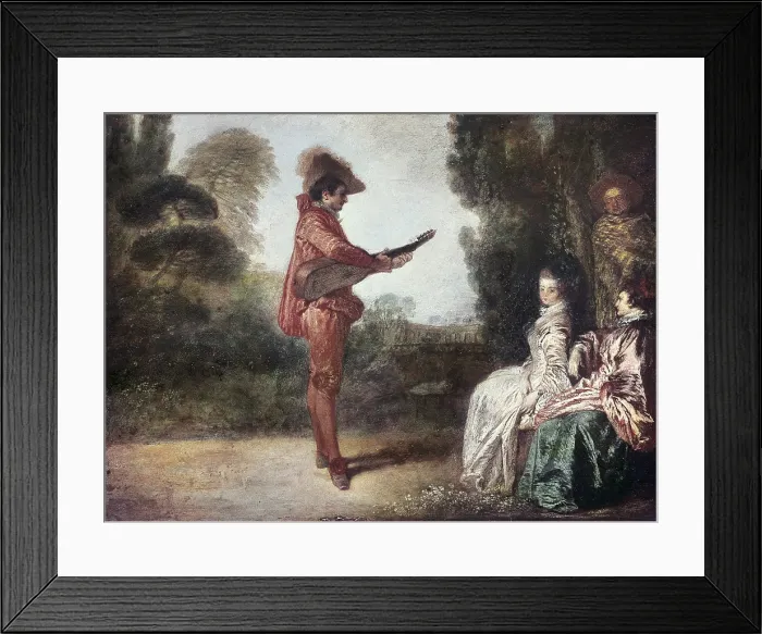 Framed Print : WATTEAU, Jean-Antoine (1684-1721). L'enchanteur (The charming musician). Rococo. Oil. FRANCE. Troyes. Museum of Fine Arts and Archaeology