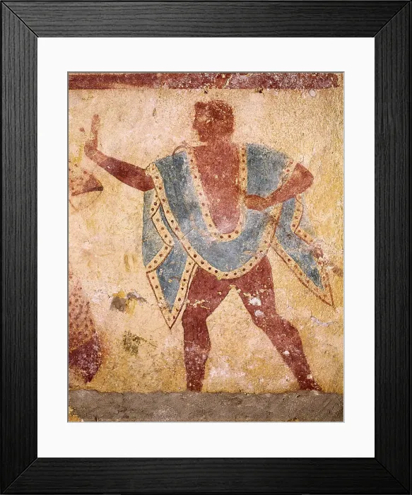 Framed Print : Giustiniani Tomb. 2nd half 5th c. BC. ITALY. Tarquinia. Necropolis of Monterozzi. Giustiniani Tomb.. Dancer. Etruscan art. Fresco Framed Print : Giustiniani Tomb. 2nd half 5th c. BC. ITALY. Tarquinia. Necropolis of Monterozzi. Giustiniani Tomb.. Dancer. Etruscan art. Fresco
