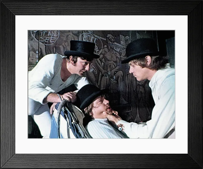 Framed Print : A CLOCKWORK ORANGE, from left, James Marcus, Warren Clarke, Malcolm McDowell, 1971