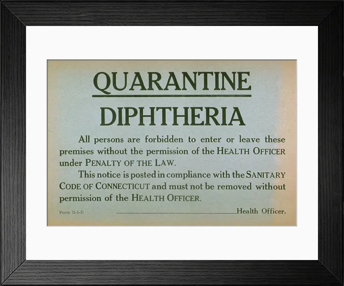 Framed Print : Early 20th century quarantine sign for the contagious disease diphtheria Framed Print : Early 20th century quarantine sign for the contagious disease diphtheria