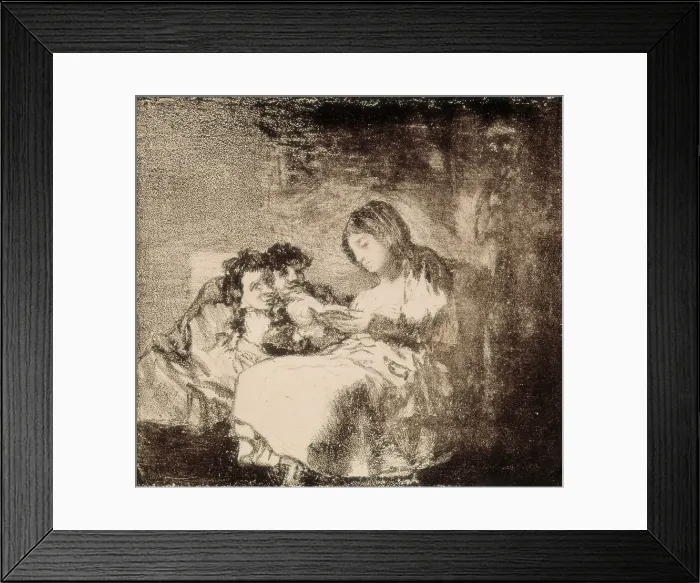 Framed Print : GOYA Y LUCIENTES, Francisco de (1746-1828). The Reading. 1819-1822. Pencil, brush and scratcher lithography. Litography. SPAIN. Madrid. National Library