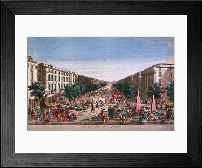 Framed Print : View of the Cours Belsunce in Marseilles in 1720, with plague victims in the foreground and along the boulevard