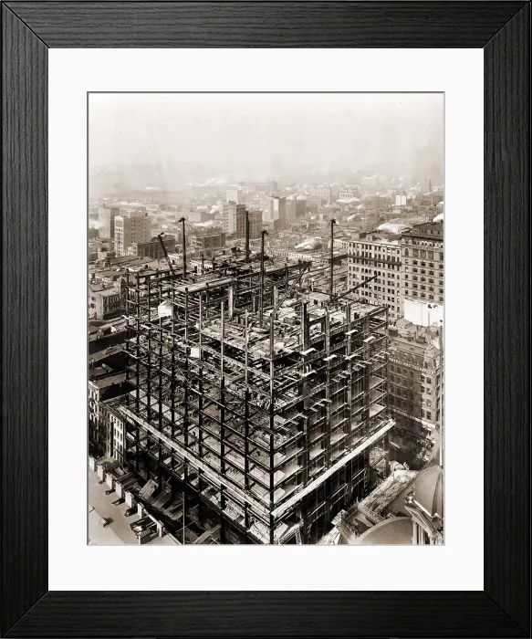 Framed Print : Woolworth Building steel frame structure under construction, New York City, Feb. 2, 1912 Framed Print : Woolworth Building steel frame structure under construction, New York City, Feb. 2, 1912