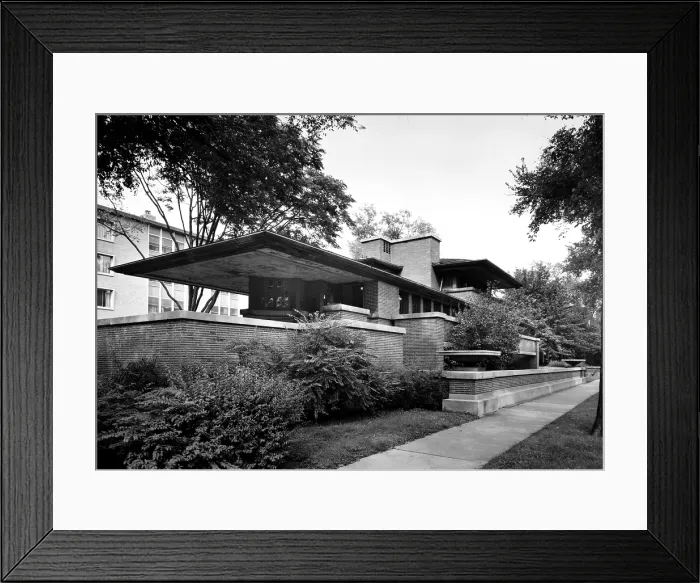 Framed Print : Frank Lloyd Wright used structural steel framing to support the cantilevered roof of Robie House, in Chicago, 1910 Framed Print : Frank Lloyd Wright used structural steel framing to support the cantilevered roof of Robie House, in Chicago, 1910