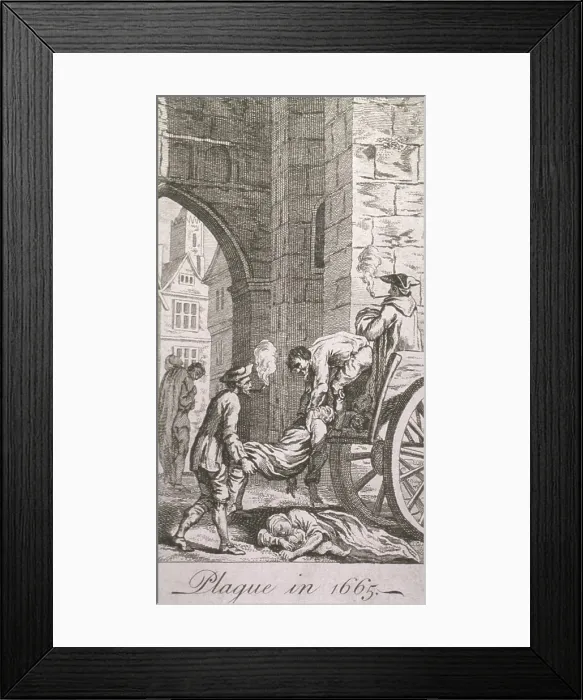 Framed Print : Great Plague of London (1665). The dead plague victims are being collected and loaded on a cart during the 1665 plague epidemic in England