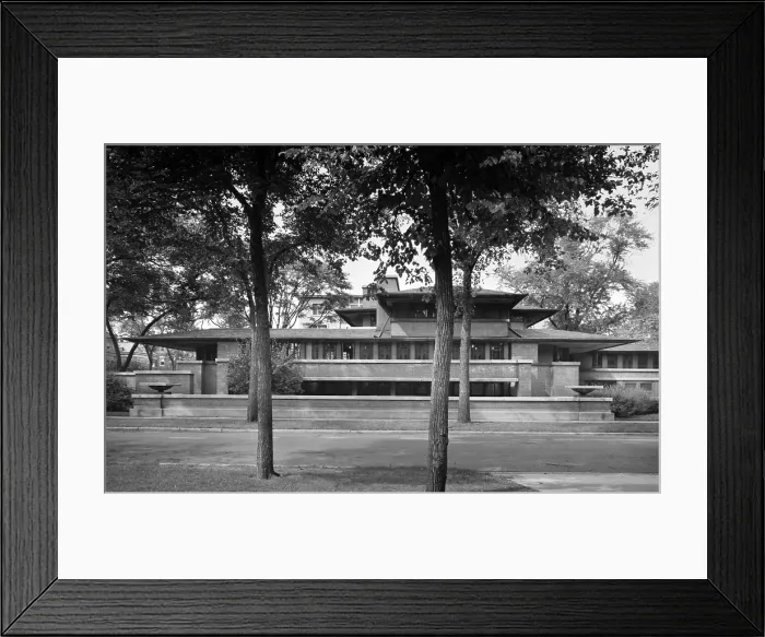 Framed Print : Robie House was designed in 1910 by Frank Lloyd Wright exemplifies his Prairie Style architecture, featuring dominant horizontal lines
