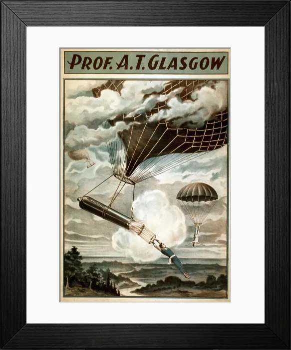 Framed Print : Circus aerial acts went higher that the tent by performing from balloons. 1898 poster
