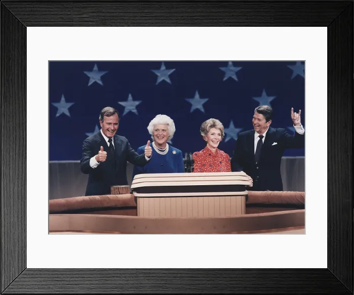 Framed Print : President Reagan Nancy Reagan Vice-President Bush and Barbara. Bush at the Republican National Convention Dallas Texas. August 23 1984. PO-USP-Reagan-Bush_NA-12-0107M