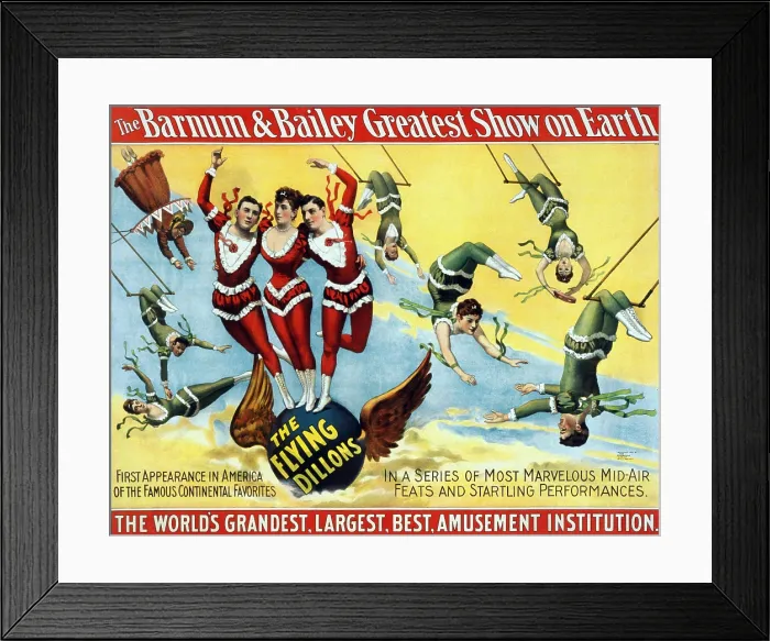 Framed Print : High Trapeze act, the Flying Dillons, performed for the Barnum & Bailey circus. 1895