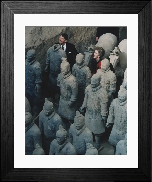 Framed Print : President and Nancy Reagan standing with the Terra Cotta figures in Xi'an China the ancient capital of the first Emperor. April 29 1984. PO-USP-Reagan-China_NA-12-0123M Framed Print : President and Nancy Reagan standing with the Terra Cotta figures in Xi'an China the ancient capital of the first Emperor. April 29 1984. PO-USP-Reagan-China_NA-12-0123M