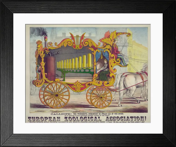 Framed Print : A calliope, or steam organ, produces sound by sending steam through whistles developed for locomotives. 1874