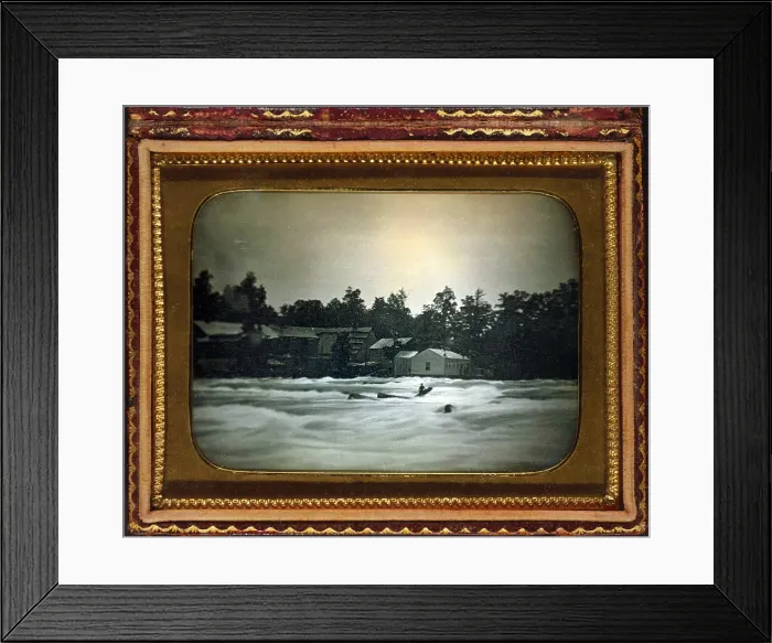Framed Print : Daguerreotype by Platt D. Babbitt shows a man, stranded on a log in the river above Niagara Falls in July 1853. He hung on for eighteen hours before succumbing to the river Framed Print : Daguerreotype by Platt D. Babbitt shows a man, stranded on a log in the river above Niagara Falls in July 1853. He hung on for eighteen hours before succumbing to the river