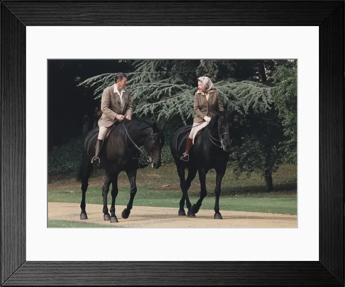 Framed Print : President Reagan and Queen Elizabeth II Horseback Riding at Windsor Castle England. June 8 1982. PO-USP-ROY-Reagan-ER2_NA-12-0120M Framed Print : President Reagan and Queen Elizabeth II Horseback Riding at Windsor Castle England. June 8 1982. PO-USP-ROY-Reagan-ER2_NA-12-0120M
