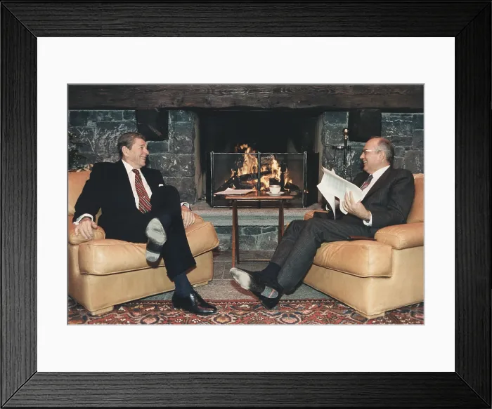Framed Print : President Reagan and General Secretary Gorbachev at the Summit in Geneva appearing relaxed during what was actually a contentious first summit meeting. on Nov. 11 1985 Framed Print : President Reagan and General Secretary Gorbachev at the Summit in Geneva appearing relaxed during what was actually a contentious first summit meeting. on Nov. 11 1985