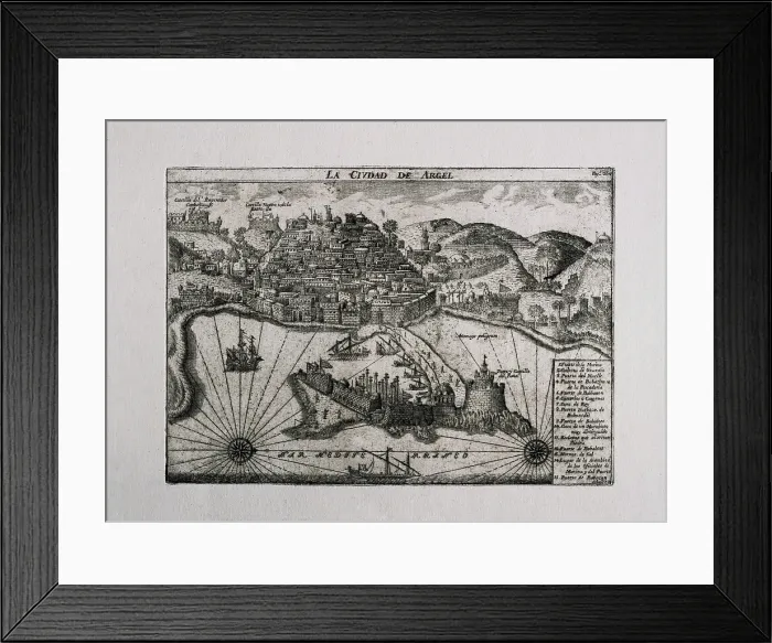 Framed Print : Algeria (17th c.). Arel. The city and the harbour. Engraving. - J. Bedmar / Iberfoto / Everett Collection (253602)**US SALES ONLY**