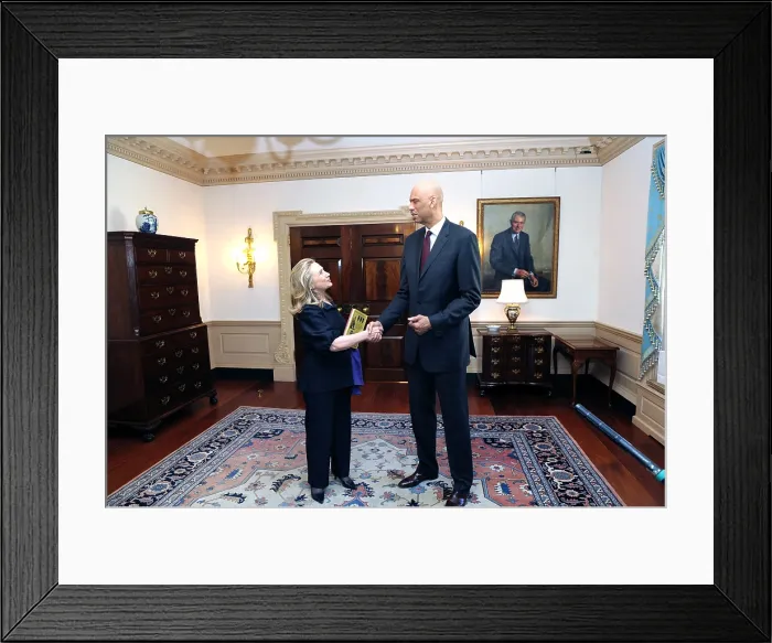 Framed Print : Hillary Clinton with Kareem Abdul-Jabbar. They met to discuss his new role as a global Cultural Ambassador. Jan. 18, 2012 Framed Print : Hillary Clinton with Kareem Abdul-Jabbar. They met to discuss his new role as a global Cultural Ambassador. Jan. 18, 2012