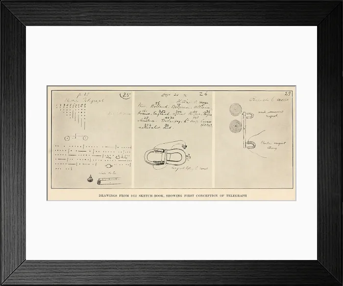 Framed Print : Drawings from the sketchbook of Samuel F.B. Morse, illustrating his first conception of the telegraph Framed Print : Drawings from the sketchbook of Samuel F.B. Morse, illustrating his first conception of the telegraph