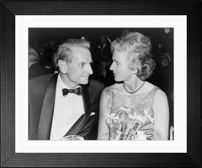 Framed Print : Laurence and Mary Rockefeller at champagne party, in the Vivian Beaumont Theater, Lincoln Center. He was the grandson of John D. Rockefeller. 1965