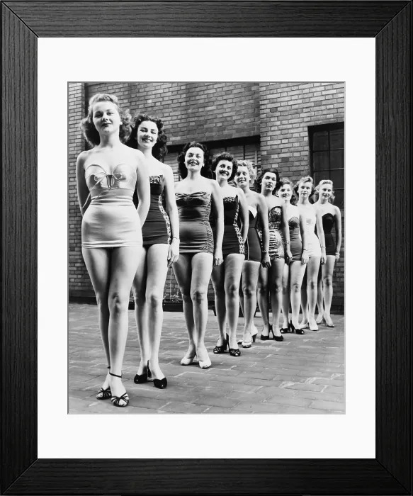 Framed Print : Miss New York City beauty contestants line up atop a city hotel in 1952 Framed Print : Miss New York City beauty contestants line up atop a city hotel in 1952