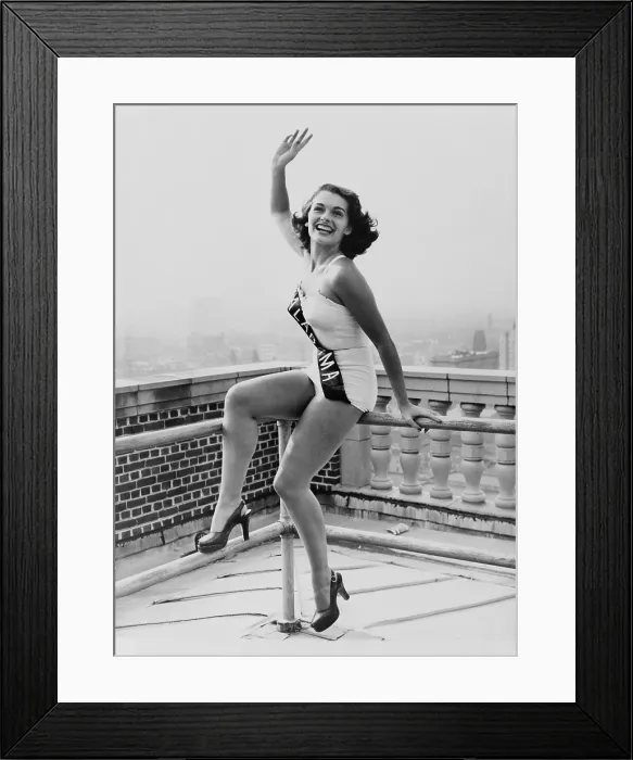 Framed Print : Yolande Betbeze, Alabama's entry won the 1951 Miss America beauty contest. After winning the title she refused to wear a bathing suit at public events