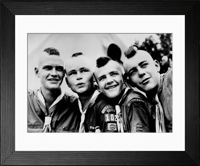 Framed Print : California Boy Scouts with Mohawk haircuts. They were attending a Boy Scout jamboree at Valley Forge, Pennsylvania. 1950