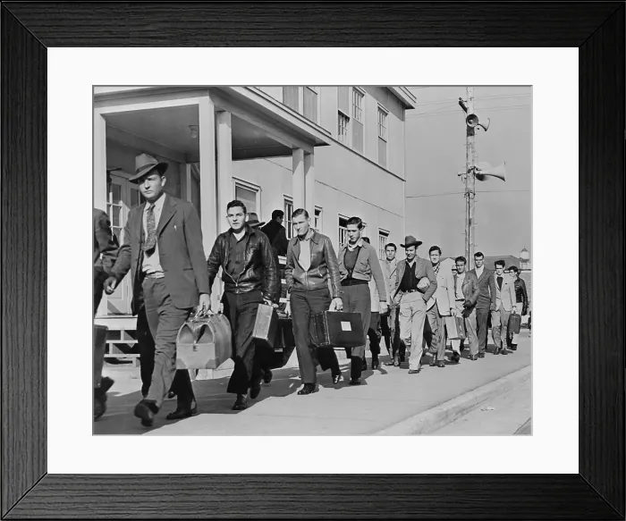 Framed Print : Enrollees from across the country arriving at the United States Maritime Service training station at Sheepshead Bay New York