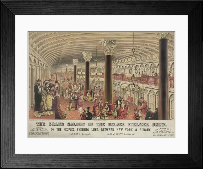 Framed Print : The grand saloon of the steamship CREW a steamboat that traveled on the Hudson River route from New York City to Albany. 1878. LC-DIG-pga-00743_DUPE
