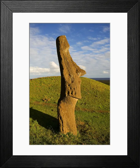 Framed Print : CHILE. VALPARAISO. Ahu Tongariki. Easter Island. Rapa Nui National Park. South coast. Slopes of Rano Kao vulcano. Sacred site. Moai quarry. Art of Oceania. Sculpture