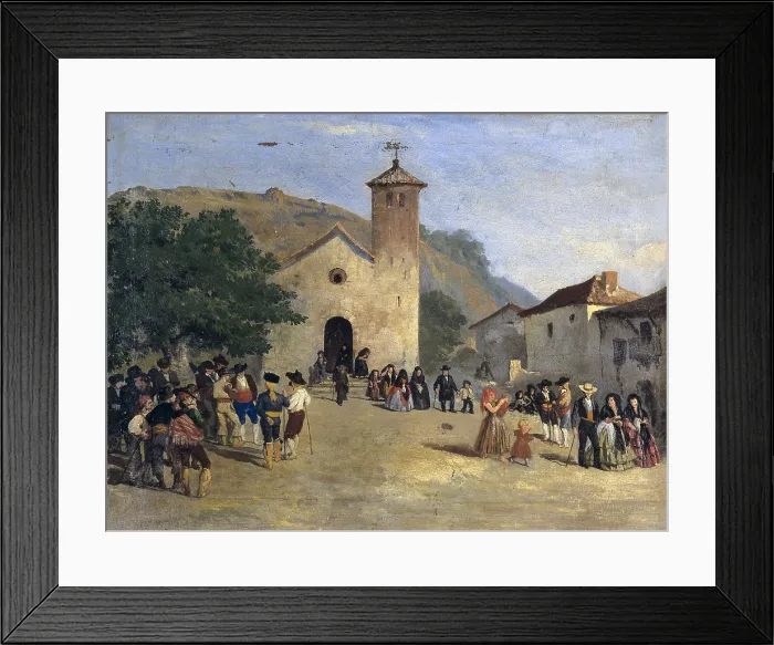 Framed Print : Coming out from a mass. Anonymous painting, 19th century. Costumbrism. Oil on canvas. SPAIN. Granada. Tiros House Museum. - P